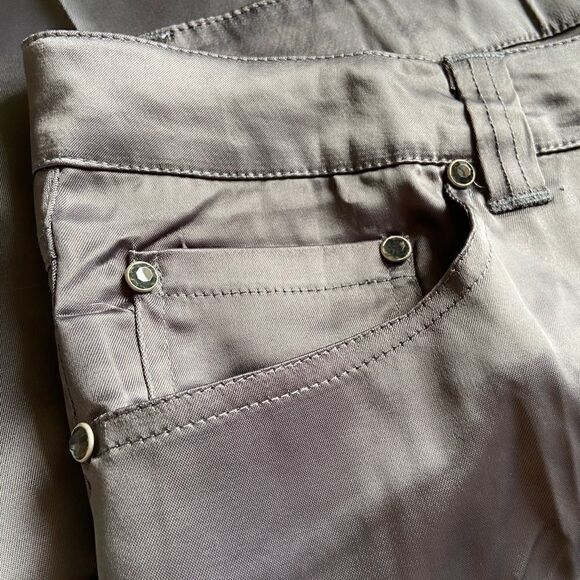 NWT Modiva Slate Grey Satin Shiny Flare Pants - Picture 5 of 14